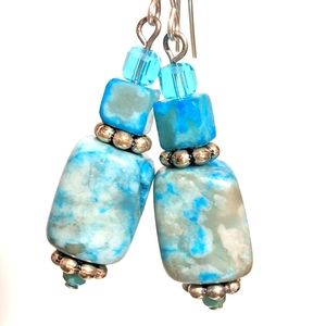 Handmade earrings with aqua Jasper stones and cr
